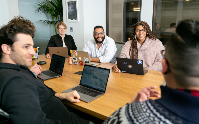 Work team meeting in a conference room