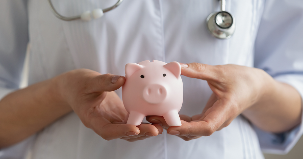 nurse with piggy bank